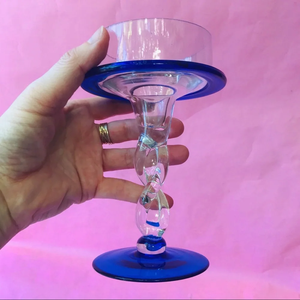 Unique crystal candle holders with twisted stems set of 2